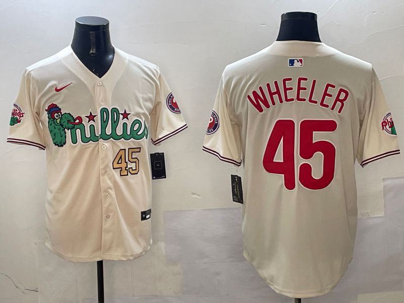 Men Philadelphia Phillies #45 Wheeler Cream Three generations Joint Name Game 2025 Nike MLB Jersey style 3->philadelphia phillies->MLB Jersey